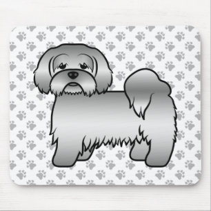 Silver Lhasa Apso Cute Cartoon Dog Illustration Mousepad