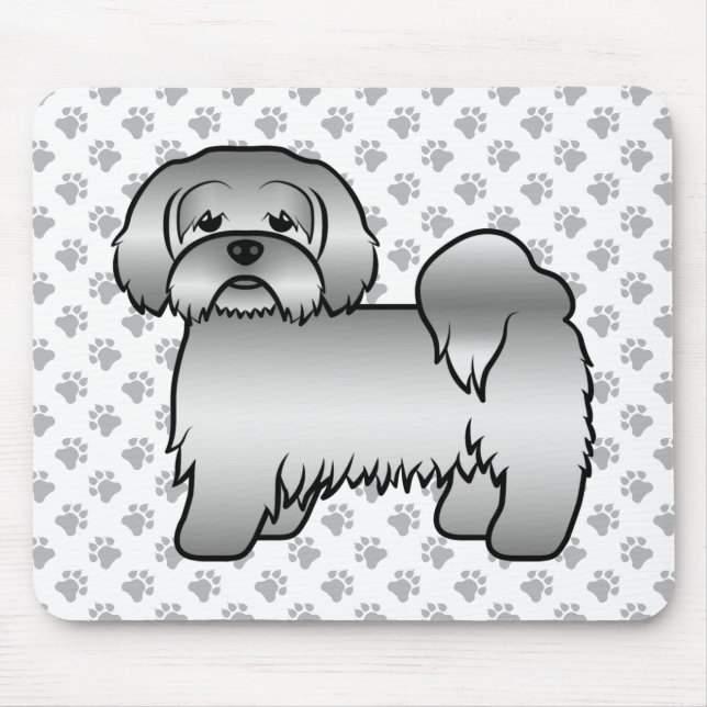 Silver Lhasa Apso Cute Cartoon Dog Illustration Mousepad (Vorne)