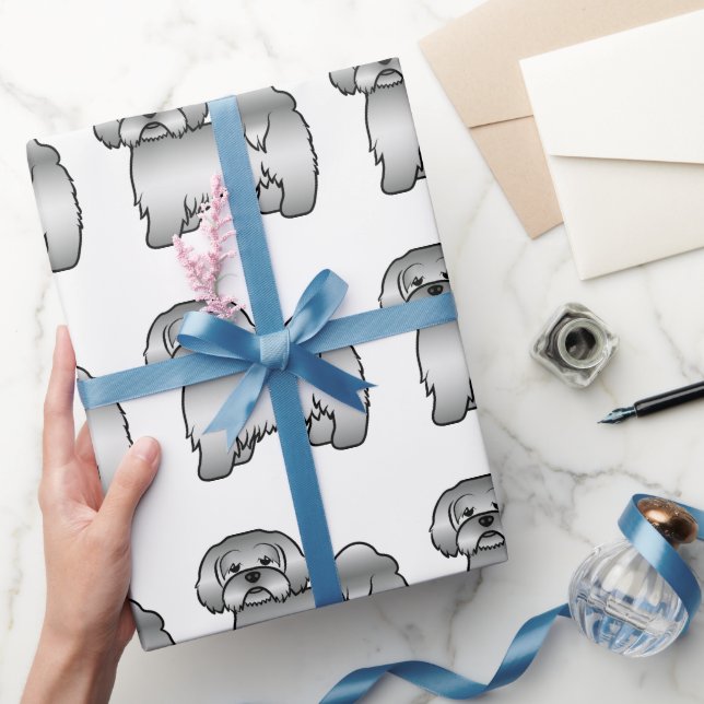 Silver Lhasa Apso Niedlich Cartoon Dog Muster Geschenkpapier (Schenken)