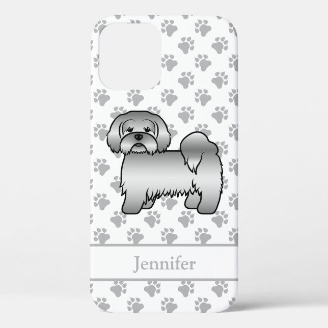 Silver Lhasa Apso Niedlich Cartoon Dog & Name Case-Mate iPhone Hülle (Rückseite)