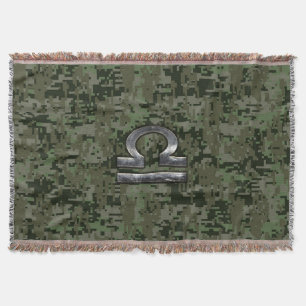 Silver Libra Zodiac Green Digital Camouflage Decke
