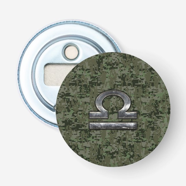 Silver Libra Zodiac Green Digital Camouflage Flaschenöffner (Vorderseite)