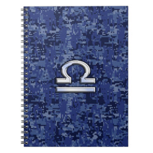 Silver Libra Zodiac Sign auf blauer digitaler Camo Notizblock