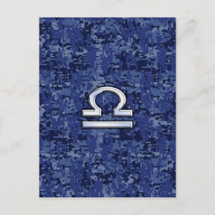 Silver Libra Zodiac Sign auf blauer digitaler Camo Postkarte