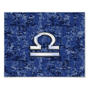 Silver Libra Zodiac Sign on blue digital camo Fotodruck