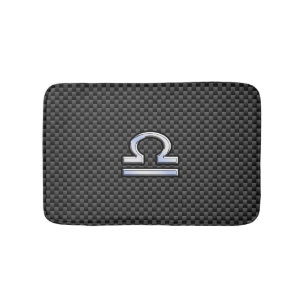 Silver Libra Zodiac Symbol auf Carbon Fibre Print Badematte