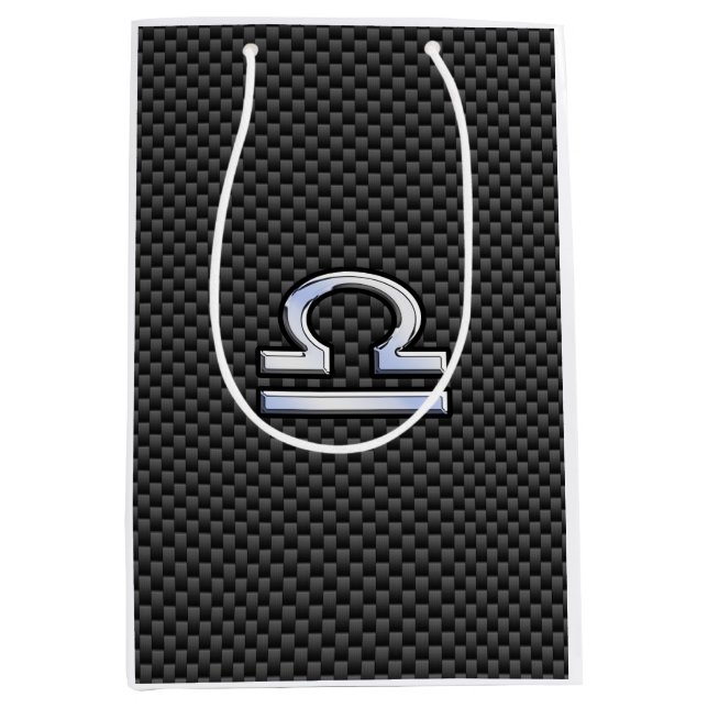 Silver Libra Zodiac Symbol auf Carbon Fibre Print Mittlere Geschenktüte (Vorderseite)