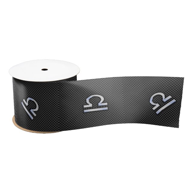 Silver Libra Zodiac Symbol auf Carbon Fibre Print Satinband (Spule)