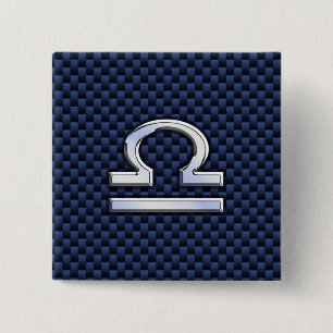 Silver Libra Zodiac Symbol Navy Blue Carbon Fibre Button