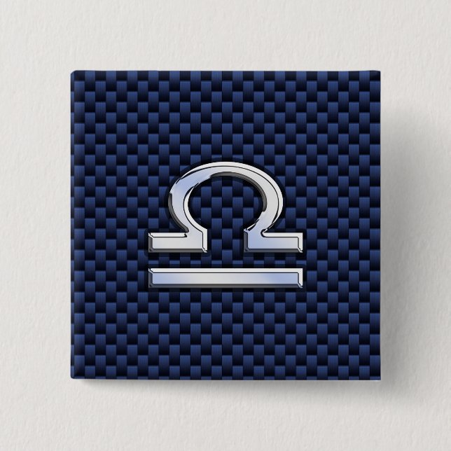Silver Libra Zodiac Symbol Navy Blue Carbon Fibre Button (Vorderseite)