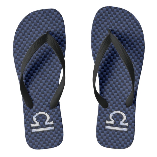Silver Libra Zodiac Symbol Navy Blue Carbon Fibre Flip Flops (Fußbett)