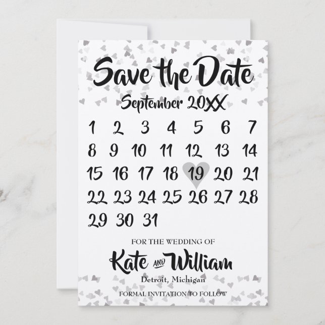 Silver Liebe Herzkalender Save the Date (Vorderseite)