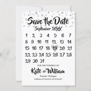 Silver Liebe Hört Confetti Kalender Save the Date