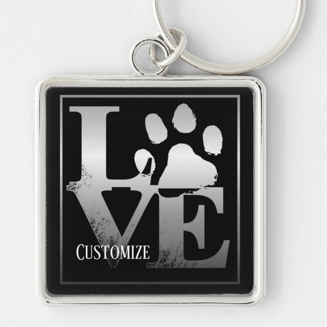 Silver Liebe Paws Personalisierte Schlüsselkette Schlüsselanhänger (Vorne)