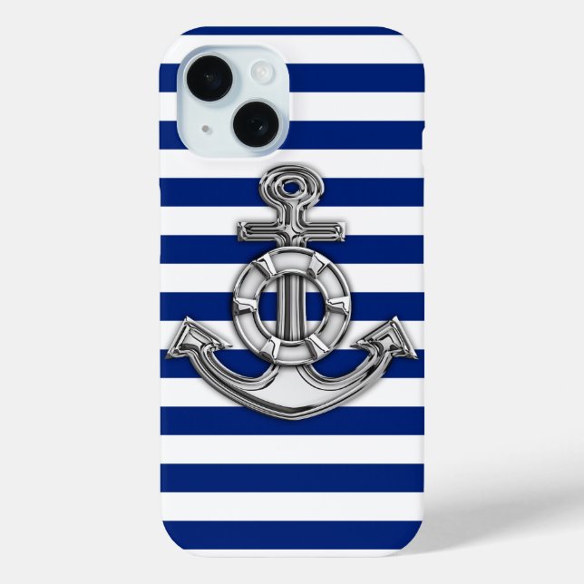 Silver Lifesaver on Nautical Strips Case-Mate iPhone Hülle (Rückseite)