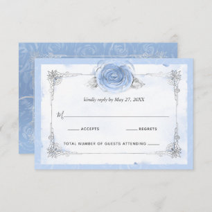 Silver Light Baby Blue Rose Elegant RSVP Karte
