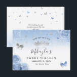 Silver Light Baby Blue Rose Elegant Save The Date<br><div class="desc">Suchen Sie nach Save the Date Ideen für ein Party in Silber und Blau? Diese einfachen Einladungen Save the Date im DIY-Template ermöglichen es Ihnen, Ihre eigene königliche Aschenputtel-Fachwerkstatt zu schaffen. Die botanische Aquarellkunst von Raphaela Wilson zeigt Vintage, bläuliche Rose, die mit Silber, einer hübschen Tiara-Krone und Imitaten Glitzer funkeln...</div>