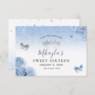 Silver Light Baby Blue Rose Elegant Save The Date