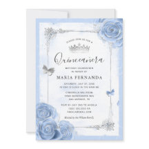Silver Light Baby Blue Rose Elegante Quinceanera