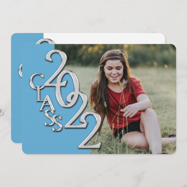 Silver Light Blue 2022 Foto Abschluss Einladung (Vorne/Hinten)