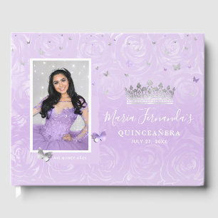 Silver Light Lila Rose Elegantes Foto Quinceanera Gästebuch