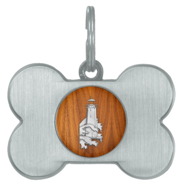 Silver Lighthouse auf Teak Wood Style Tiermarke (Vorderseite)