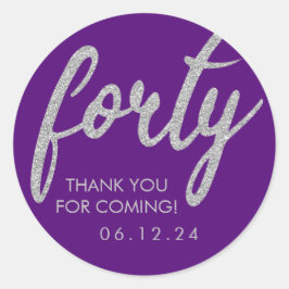 Silver Lila 40 Geburtstag Danke Glitzer 40 Runder Aufkleber