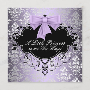 Silver Lila Black Princess Baby Girl Dusche Einladung