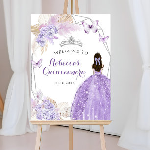 Silver Lila Boho Butterfly Quinceañera Willkommen Poster