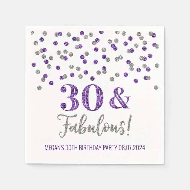 Silver Lila Confetti 30 & Fabulous Serviette (Vorderseite)