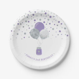Silver & Lila Confetti Balloons Girl Birthday Pappteller