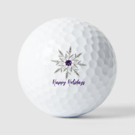 Silver Lila Crystal Snowflake Happy Holidays Golfball