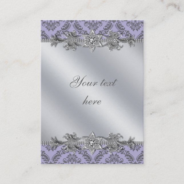 Silver Lila Damask Business Card Visitenkarte (Vorderseite)