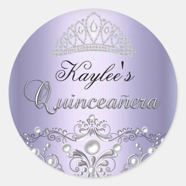 Silver & Lila Damask Pearl Quinceanera Sticker (Vorderseite)