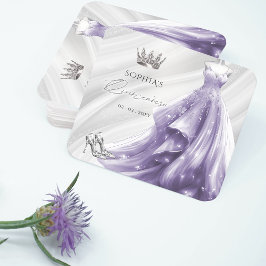 Silver Lila Dress Princess Quinceañera Rechteckiger Pappuntersetzer