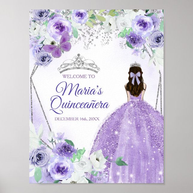Silver & Lila Dress Quinceañera Crown Geburtstag Poster (Vorne)