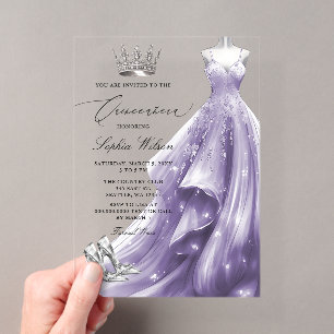 Silver Lila Dress Winter Snowflakes Quinceañera Acryleinladungen