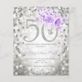 Silver Lila Floral 50. Geburtstagsleuchten laden e Flyer