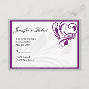 Silver Lila Floral Heft Scroll Response Card RSVP Karte
