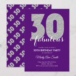Silver Lila Glitzer 30 & Fabulous Geburtstag Einladung