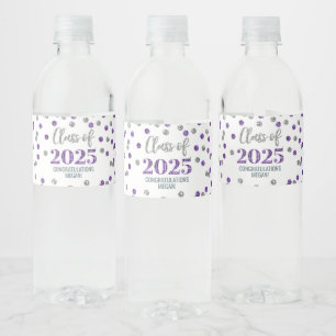 Silver Lila Glitzer Class of 2025 Abschluss Wasserflaschenetikett