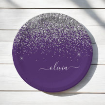 Silver Lila Glitzer Girl Monogram Name