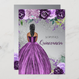 Silver Lila Glitzer Kleid Quinceañera Ruhe in Einladung