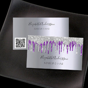 Silver lila Glitzer Tropfen Make-haar QR-Code Visitenkarte