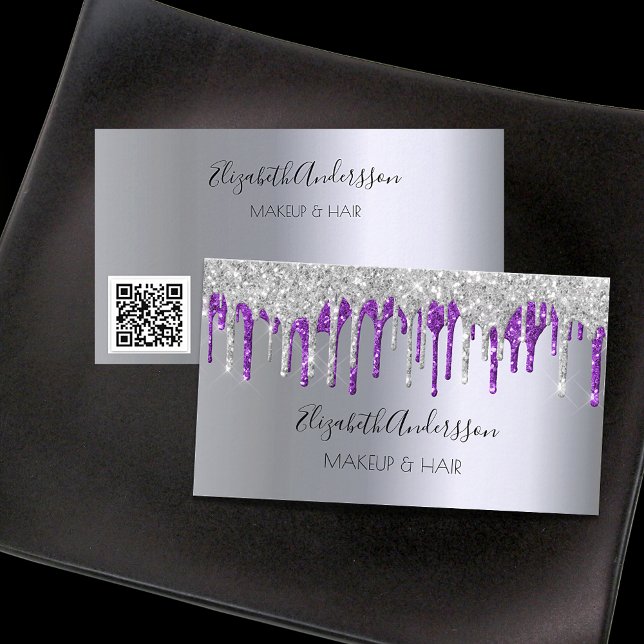 Silver lila Glitzer Tropfen Make-haar QR-Code Visitenkarte (Von Creator hochgeladen)