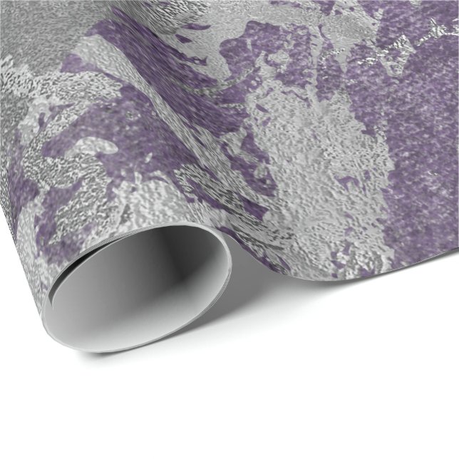 Silver Lila Gray Marble Shiny Metallic Strokes Geschenkpapier (Rolleneckpunkt)