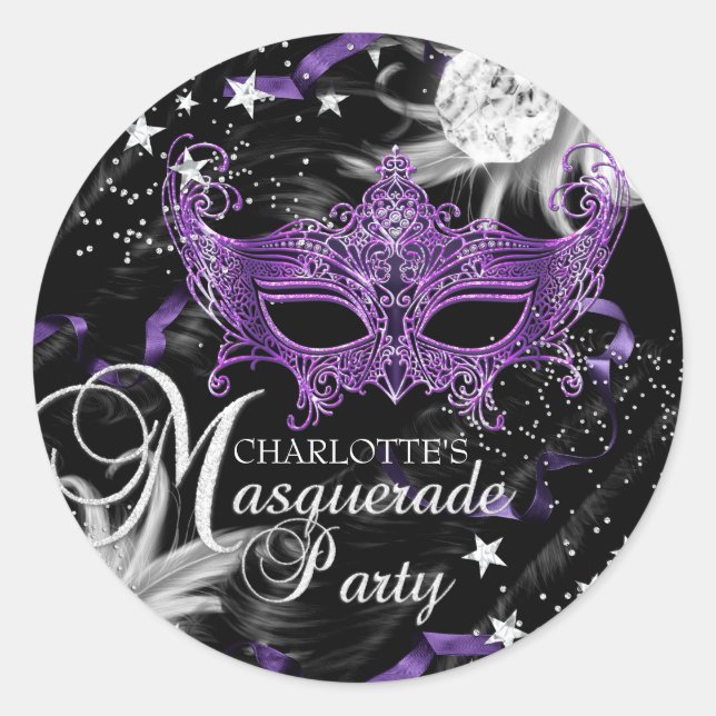 Silver Lila Mask Star Night Masquerade Sticker (Vorderseite)