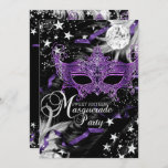 Silver Lila Mask Star Night Masquerade Sweet 16 Einladung<br><div class="desc">Silver & Lila 16 . Geburtstag Masquerade Geburtstagsfeier Einladung. Hübsche lila Diamantmaske & Federschmuck. Bitte beachten: Alle flachen Bilder!</div>