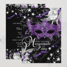 Silver Lila Mask Star Night Masquerade Sweet 16 Einladung