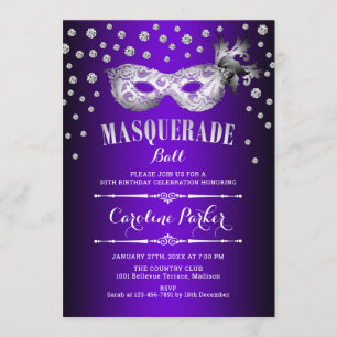 Silver Lila Masquerade Ball Geburtstagsparty Einladung